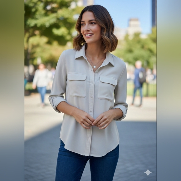 Alfani Tops - Alfani Cream Utility Button-Down Blouse